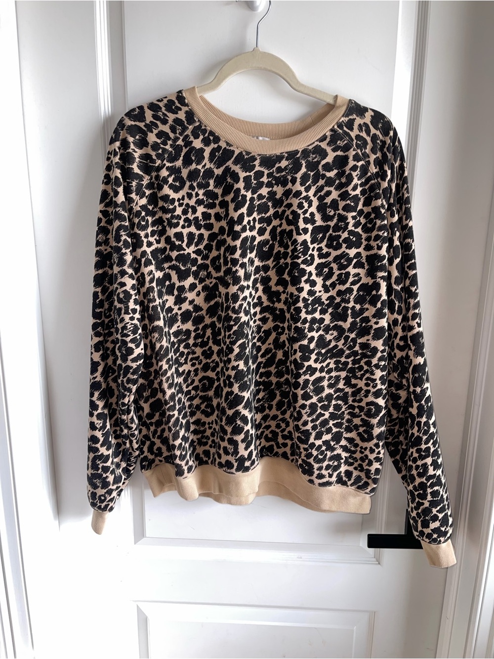 Maeve Leopard Print Sweatshirt Large Neutral Pullover Cozy Lounge Top